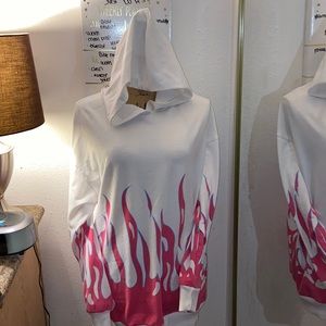 White and pink flames long hoodie